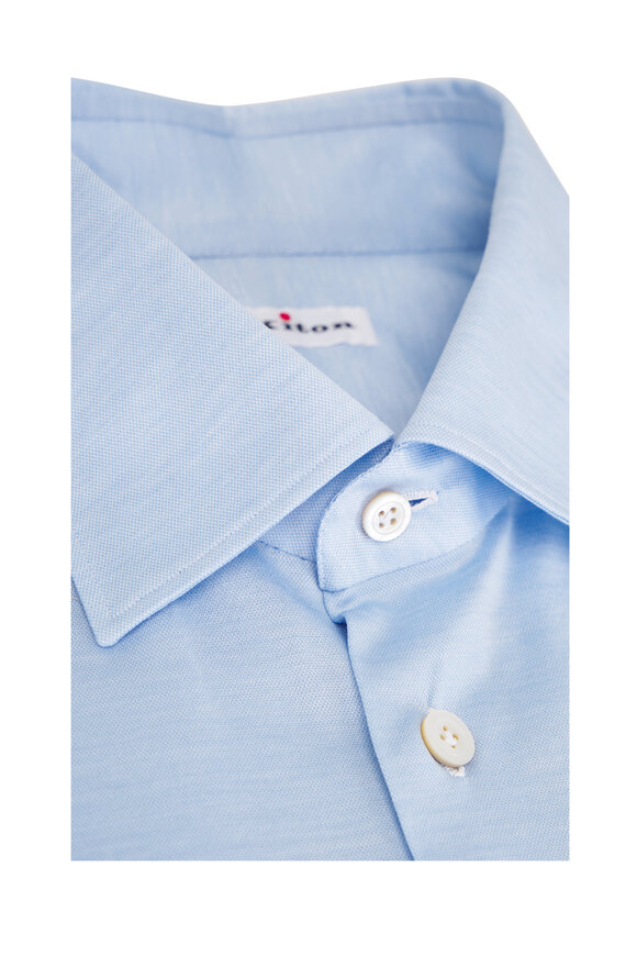 Kiton Light Blue Knit Button Down Shirt - view 3