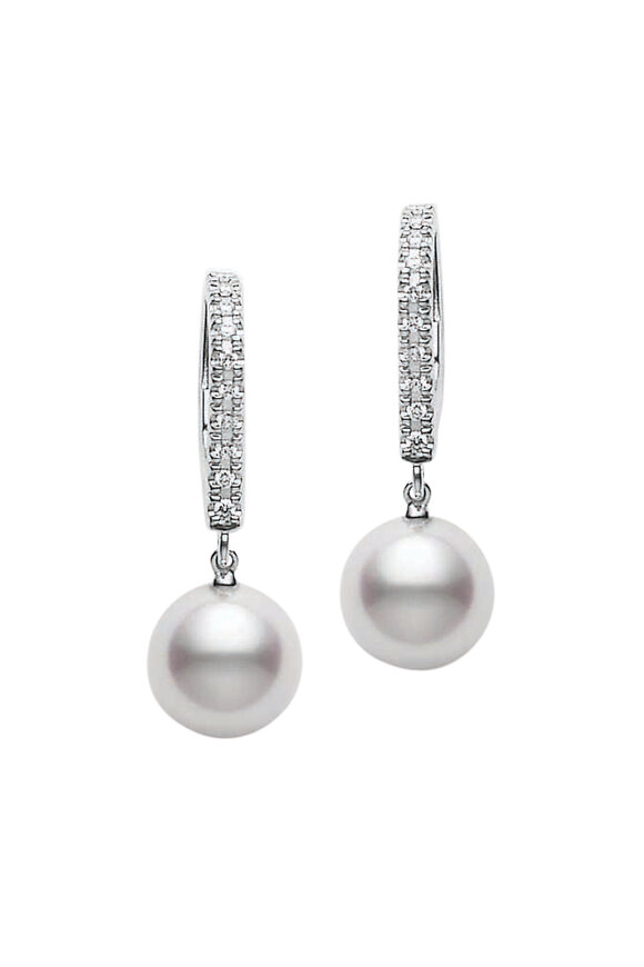 Mikimoto - White Gold Akoya Pearl Diamond Earrings