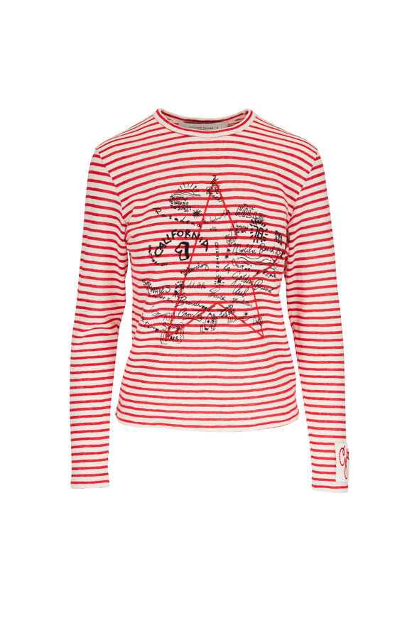 Golden Goose - Red & White Stripe Crewneck Printed Shirt