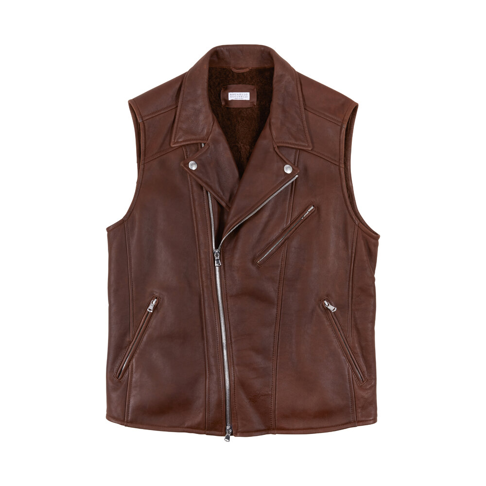アウターその他 BRUNELLO CUCINELLI Wool blend vest leather belt Brunello Cucinelli Men's Wool Padded Full-Zip Vest | Neiman