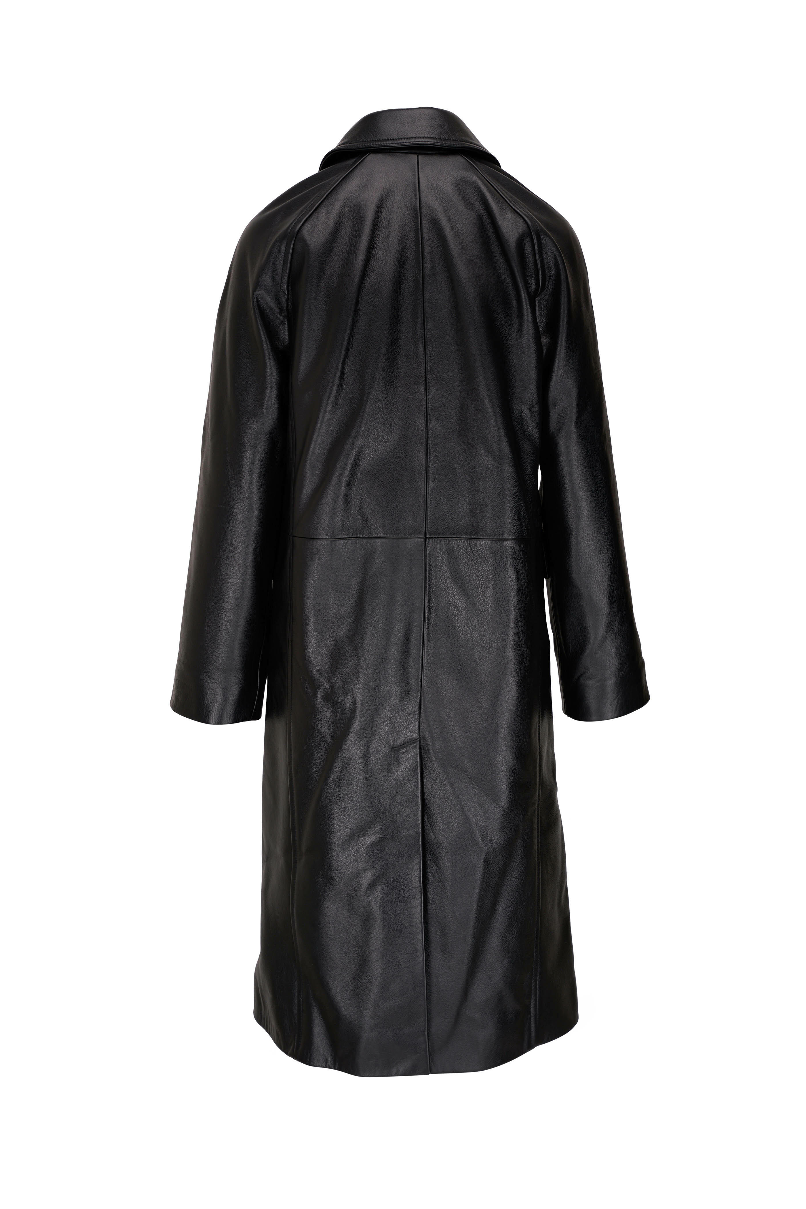 Totême - Black Raglan Sleeve Leather Coat | Mitchell Stores