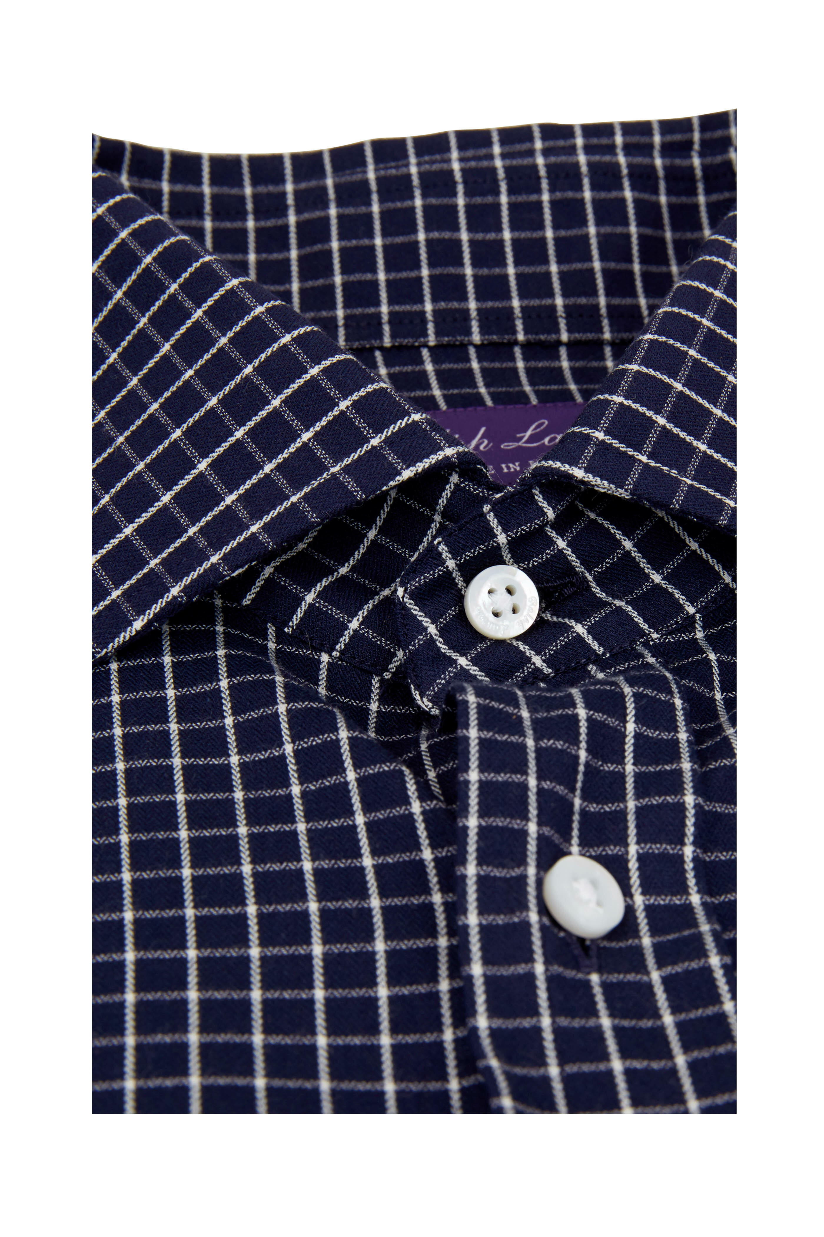 Ralph Lauren Purple Label - Navy Blue Tattersall Sport Shirt