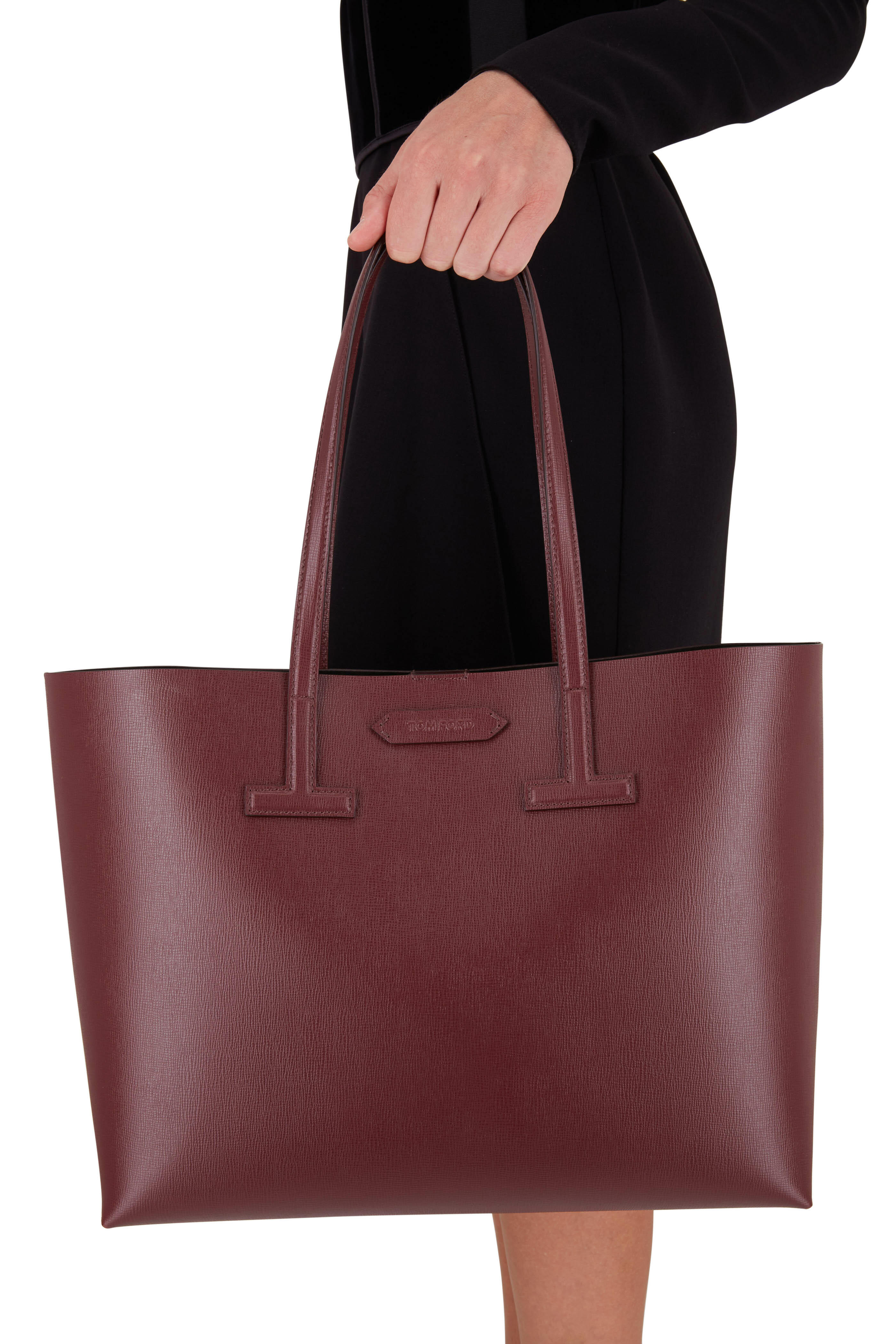 Tom Ford - Bordeaux Saffiano Leather Small T Tote