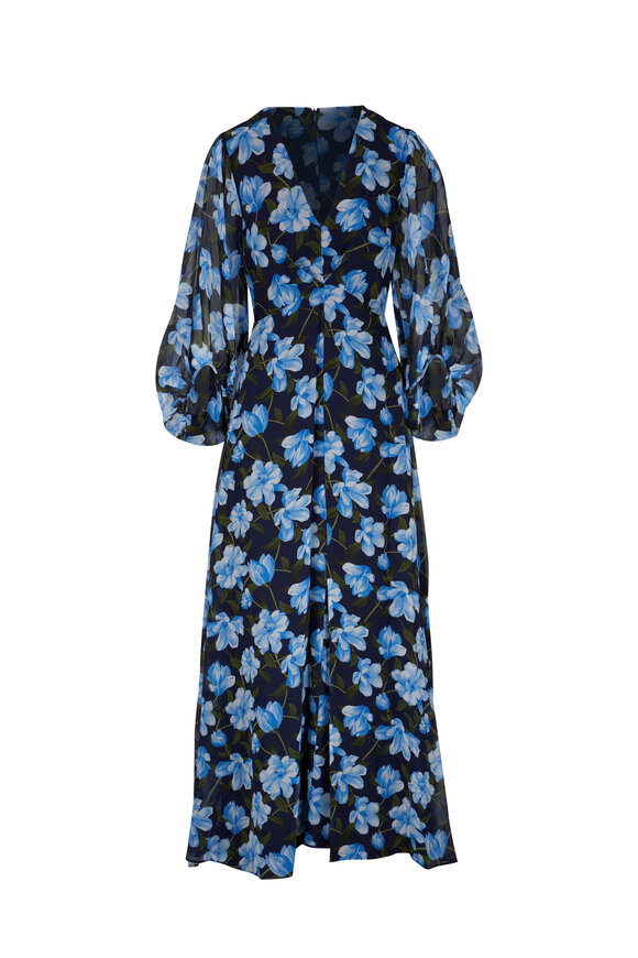 Sachin + Babi Jenny Ocean Blue Magnolia Floral Print Gown 