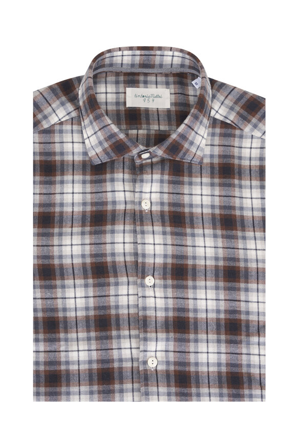 Tintoria Brown & Gray Plaid Flannel Sport Shirt