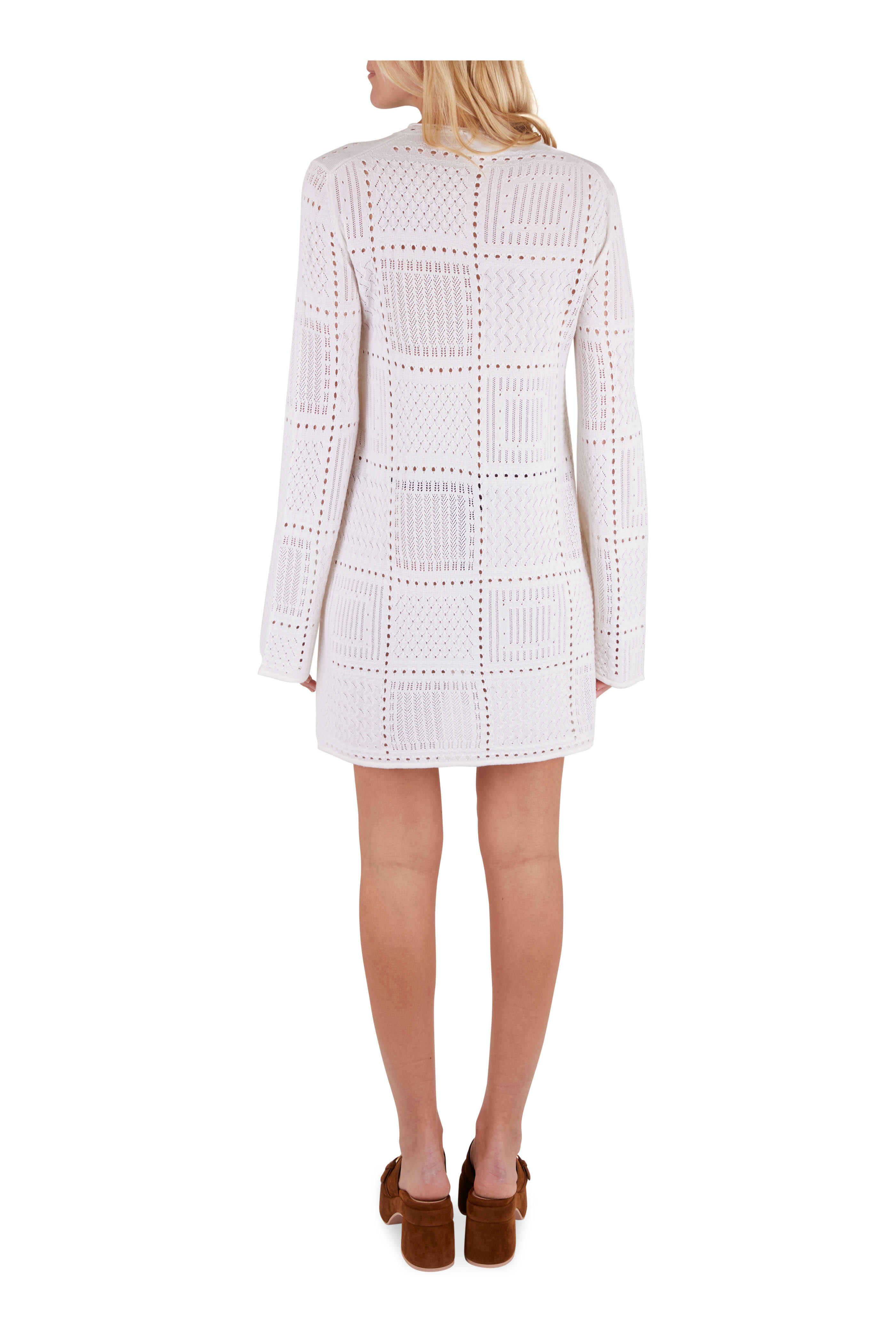 Chloé - White Handkerchief Knit Long Sleeve Mini Dress