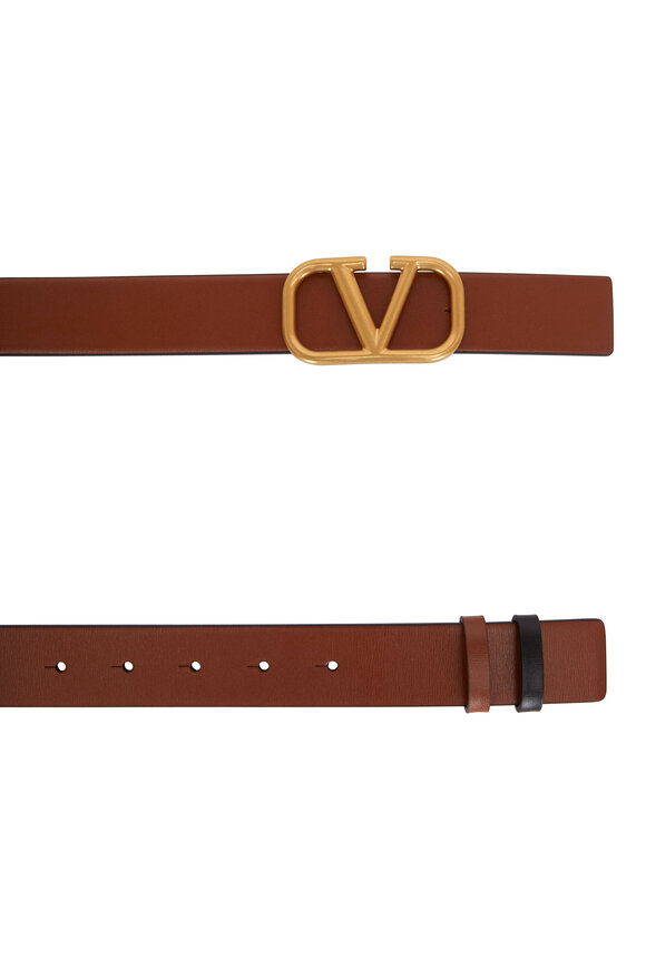 Valentino Garavani - VLogo Tan & Black Leather Belt