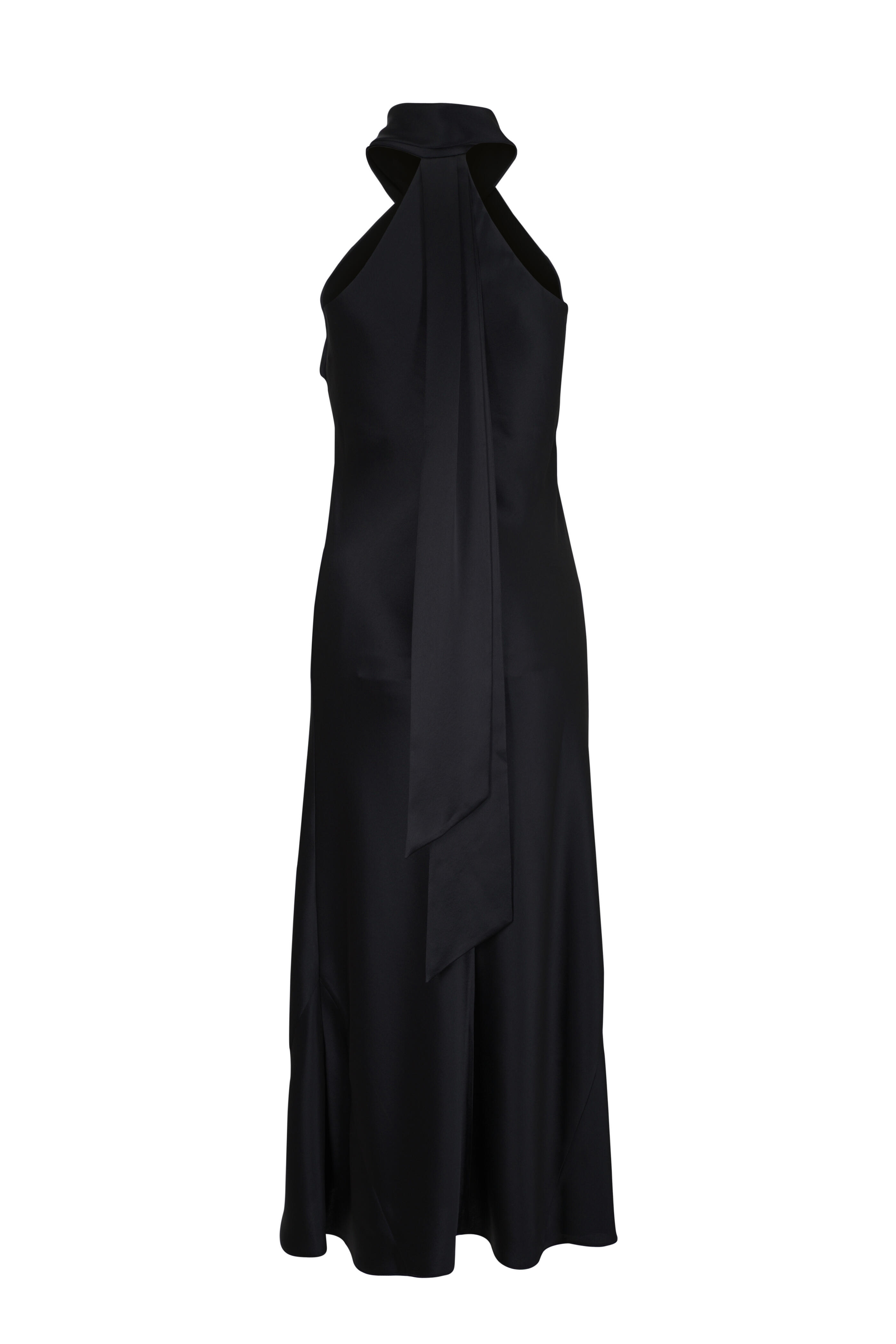 Galvan - Pandora Black Satin Halter Neck Dress