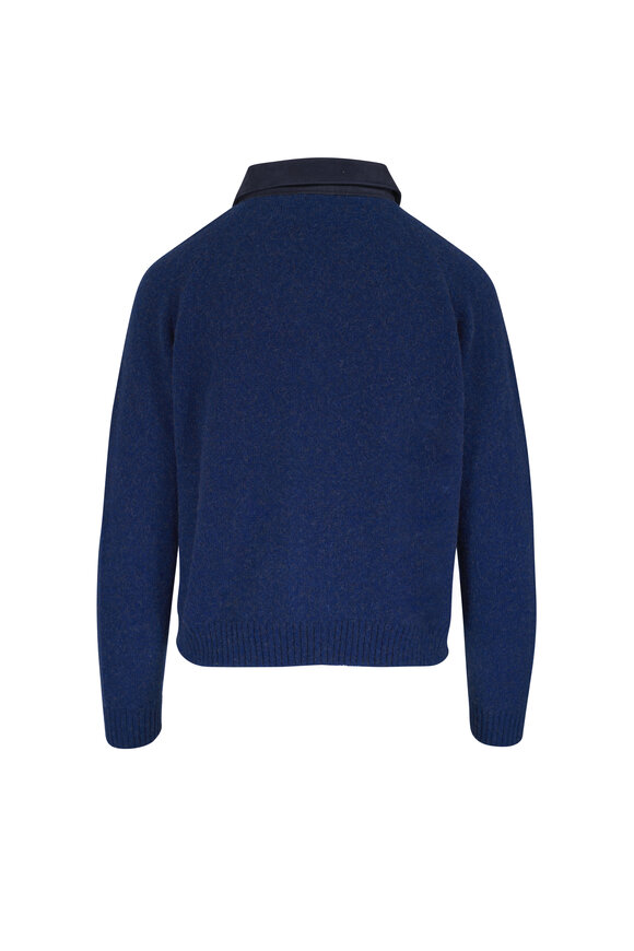 Kiton Navy Blue Zip Front Suede Collar Shirt - view 3