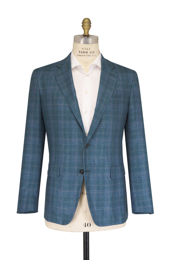 Canali Green Multicolor Silk & Cashmere Plaid Sportcoat - view 2