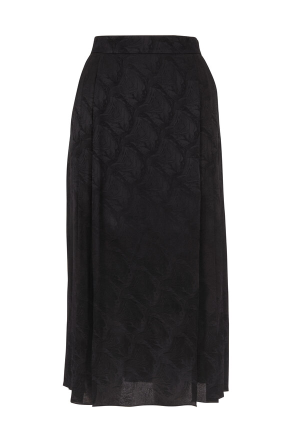 Fendi - Black Silk Jacquard Abstract Leaves Midi Skirt