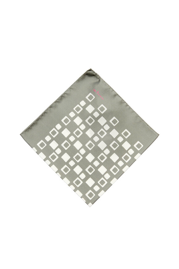 Kiton - Gray & White Geometric Silk Pocket Square