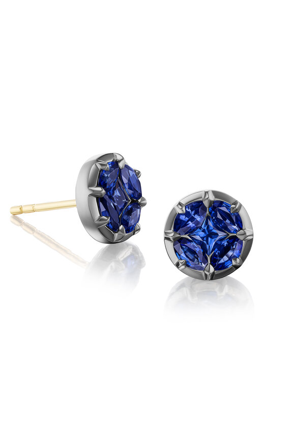 Nam Cho 18k White and Yellow Gold Blue Sapphire Stud - view 1