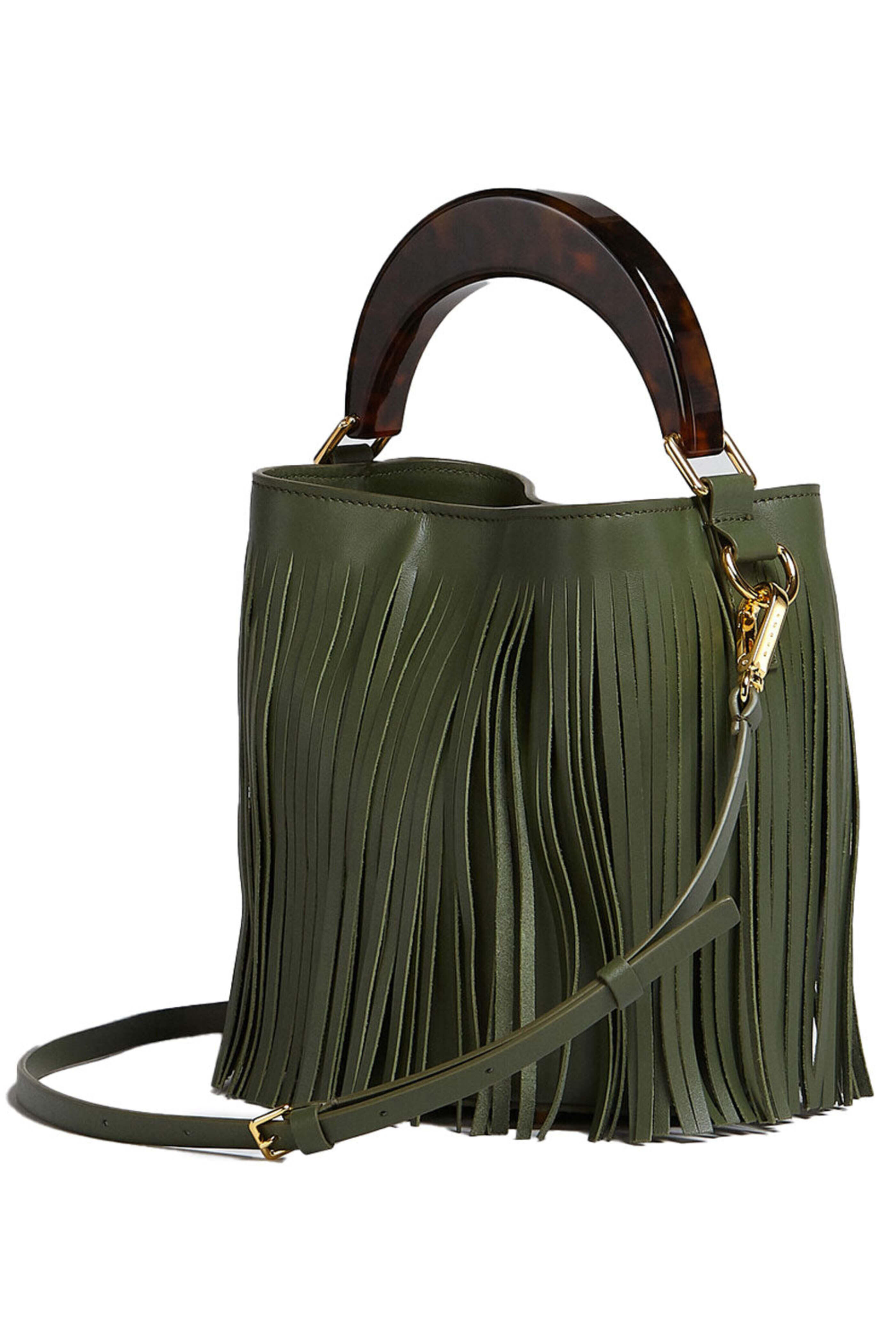 【MARNI】NANO CHAIN BUCKET BAG Marni Off-white & Orange Nano Shearling Chain Bucket Bag
