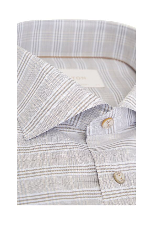 Eton Brown Check Cotton & Linen Dress Shirt - view 6