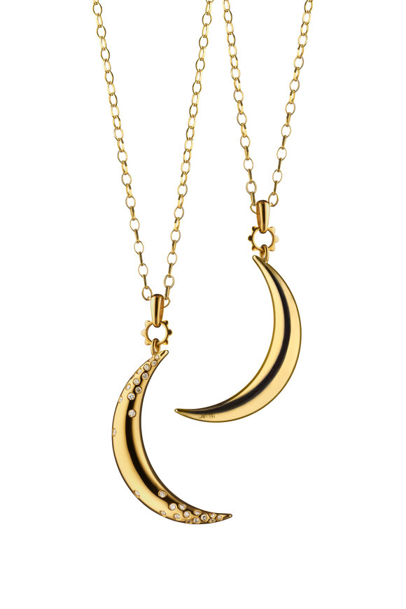 Monica Rich Kosann - 18K Yellow Gold Diamond Moon Charm Necklace