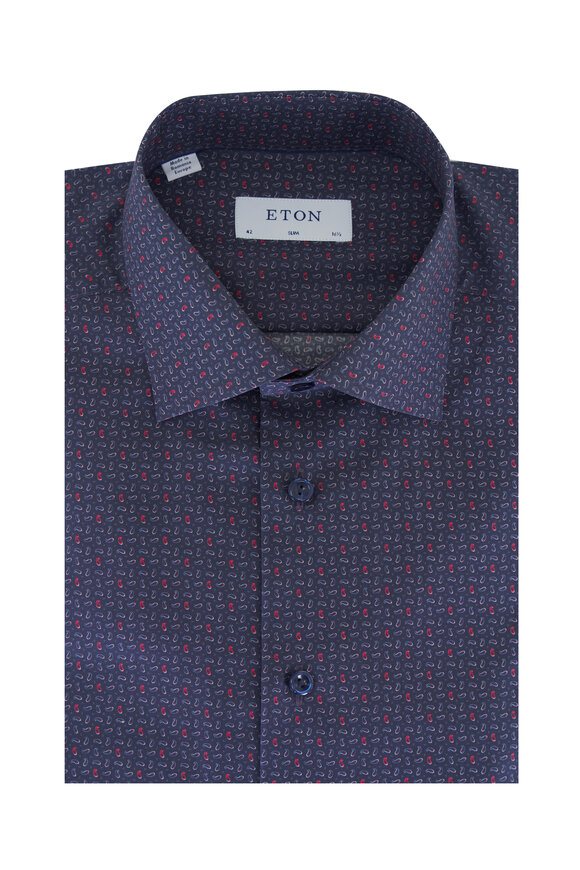 Eton - Navy Mini Paisley Print Cotton Sport Shirt