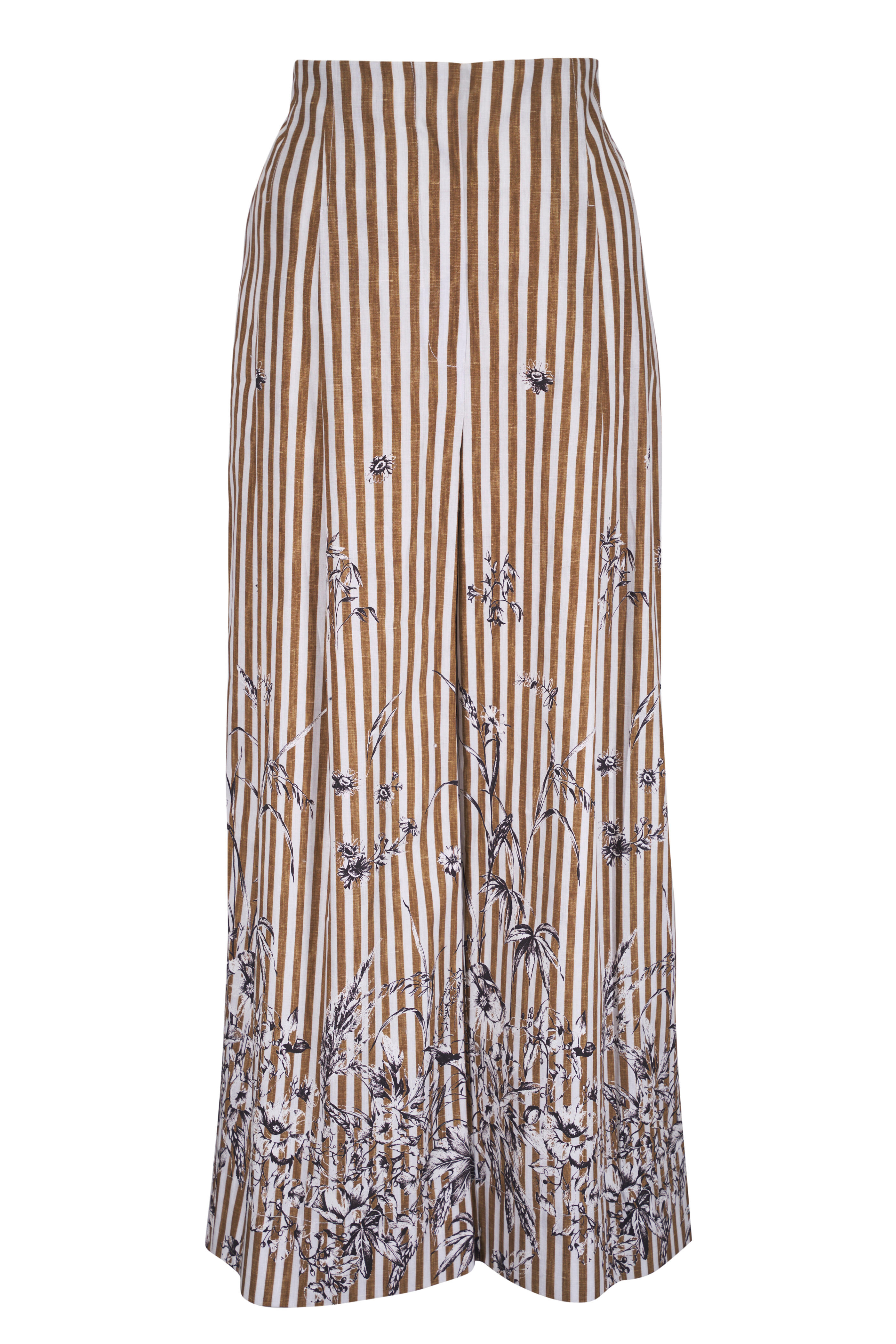 Lela Rose - Walnut Printed Floral Poplin Stripe Wide Leg Pant
