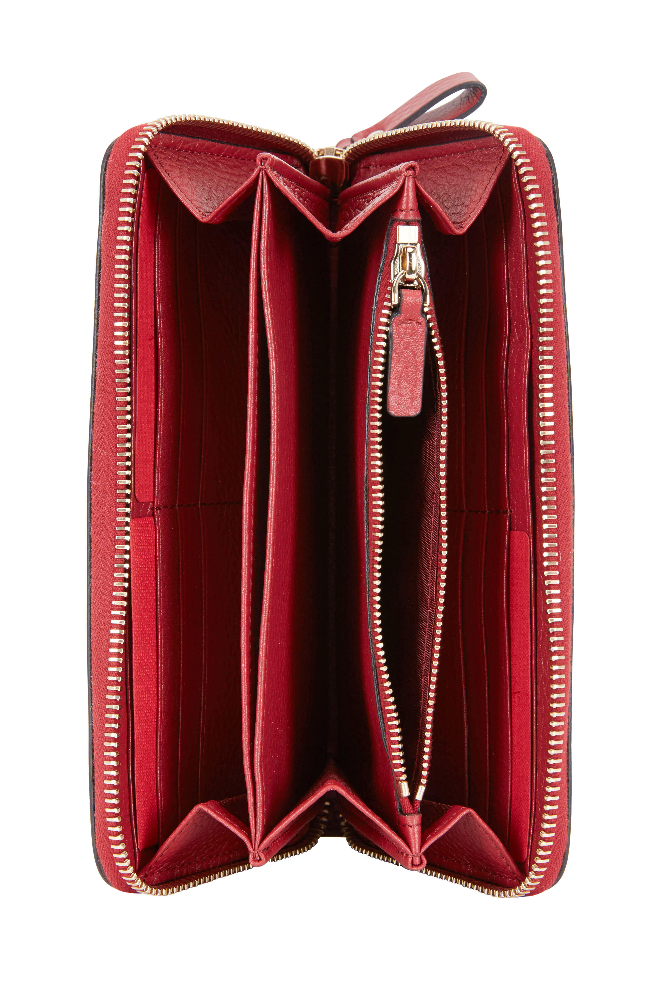 VALENTINO Rockstud Leather Zip Around Wallet Red