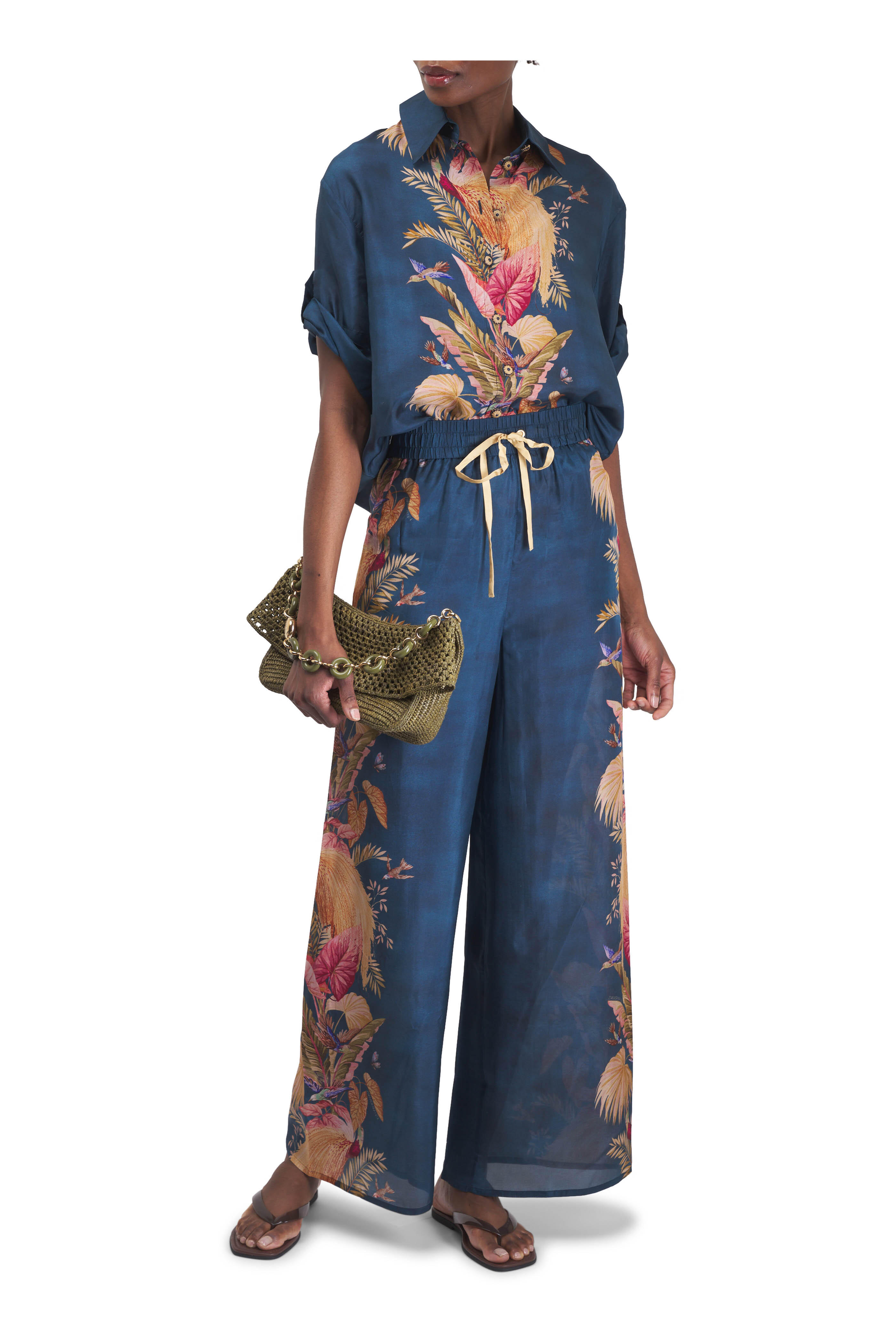 Zimmermann - Ascension Dark Blue Palm Floral Relaxed Pant