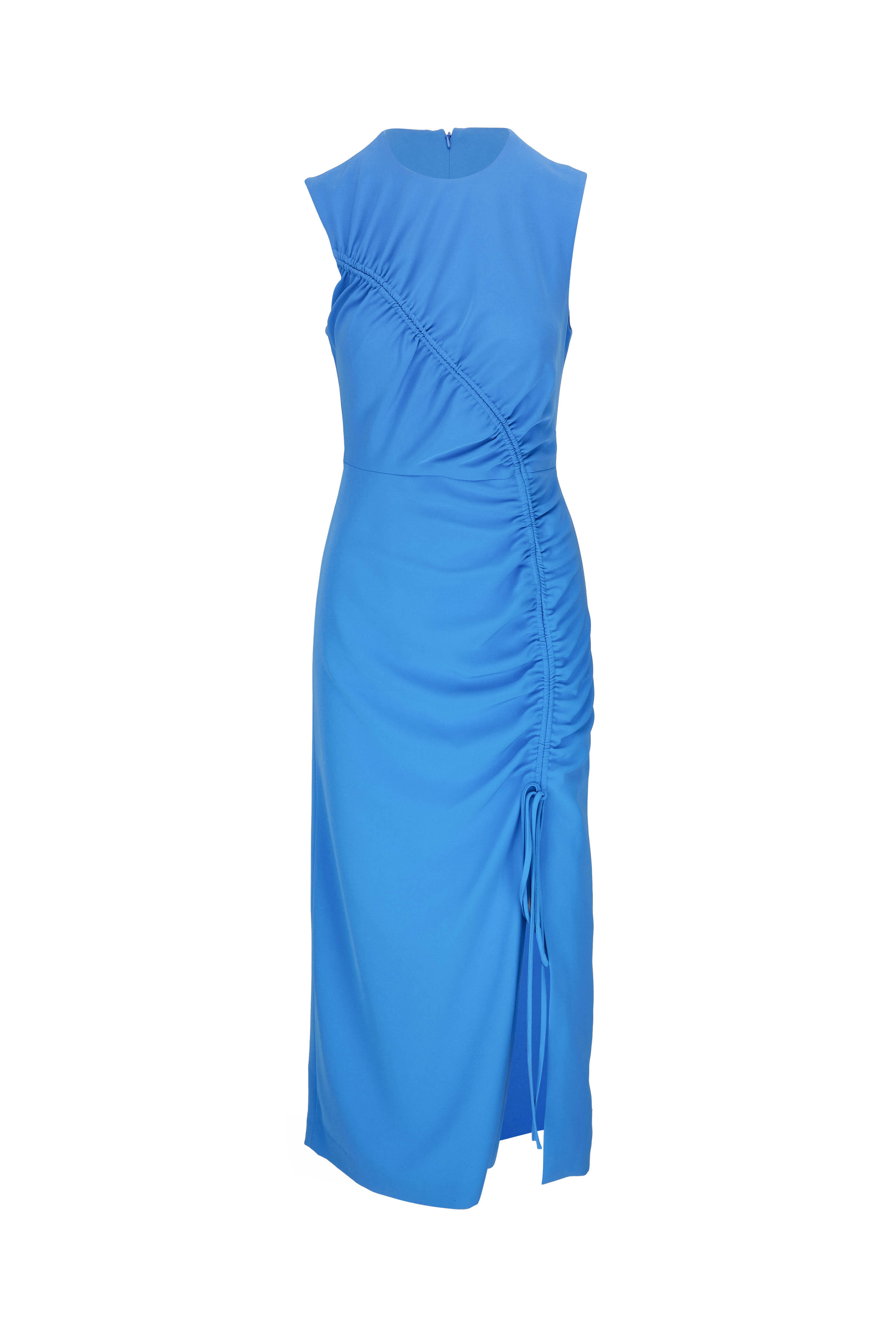 Lela Rose - Cornflower Blue Ruched Midi Dress | Mitchell Stores