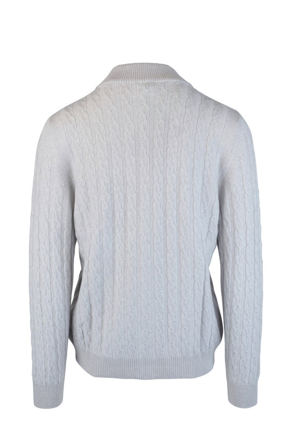 Kiton - Gray Cable Knit Cashmere Zip Sweater 