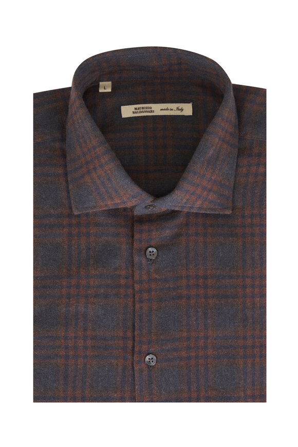 Maurizio Baldassari Santini Brown & Charcoal Plaid Flannel Sport Shirt - view 1