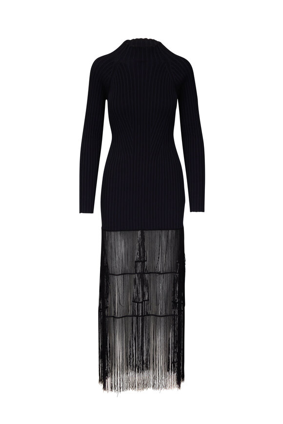 Khaite - Cedar Black Ribbed Fringe-Hem Maxi Dress