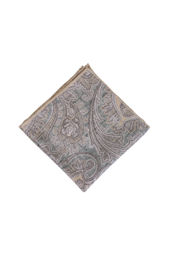 Paolo Albizzati Beige Reversible Silk Pocket Square - view 1