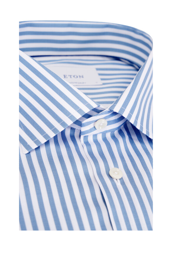 Eton Blue & White Stripe Cotton Dress Shirt - view 4
