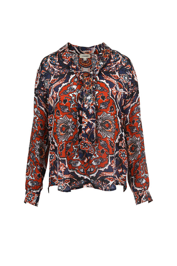 L'Agence - Giselle Black Multicolor Print Silk Blouse