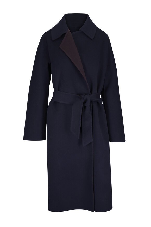 Kiton Navy Blue Cashmere Wrap Coat - view 1