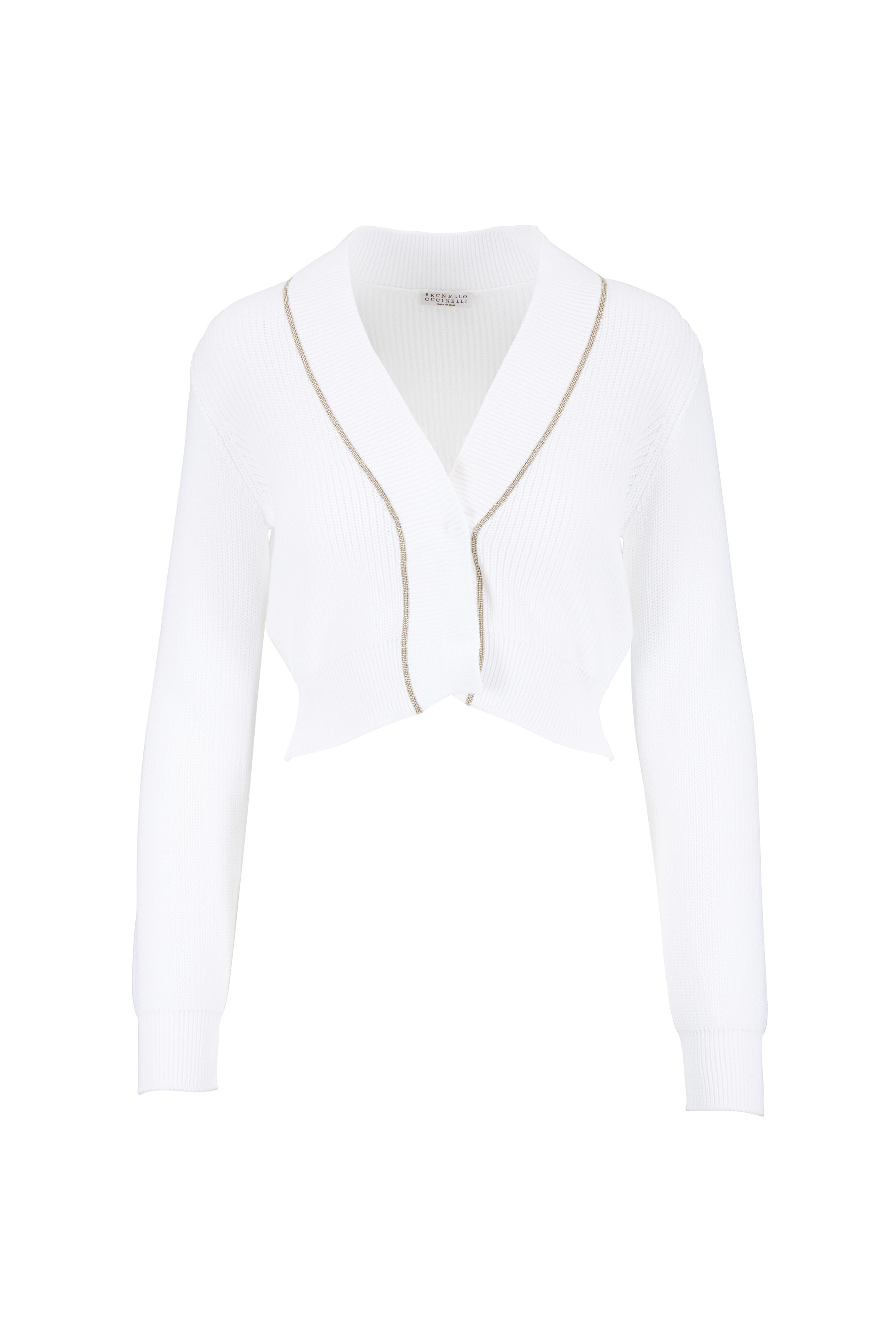 Brunello Cucinelli - White Cotton Ribbed Crop Cardigan