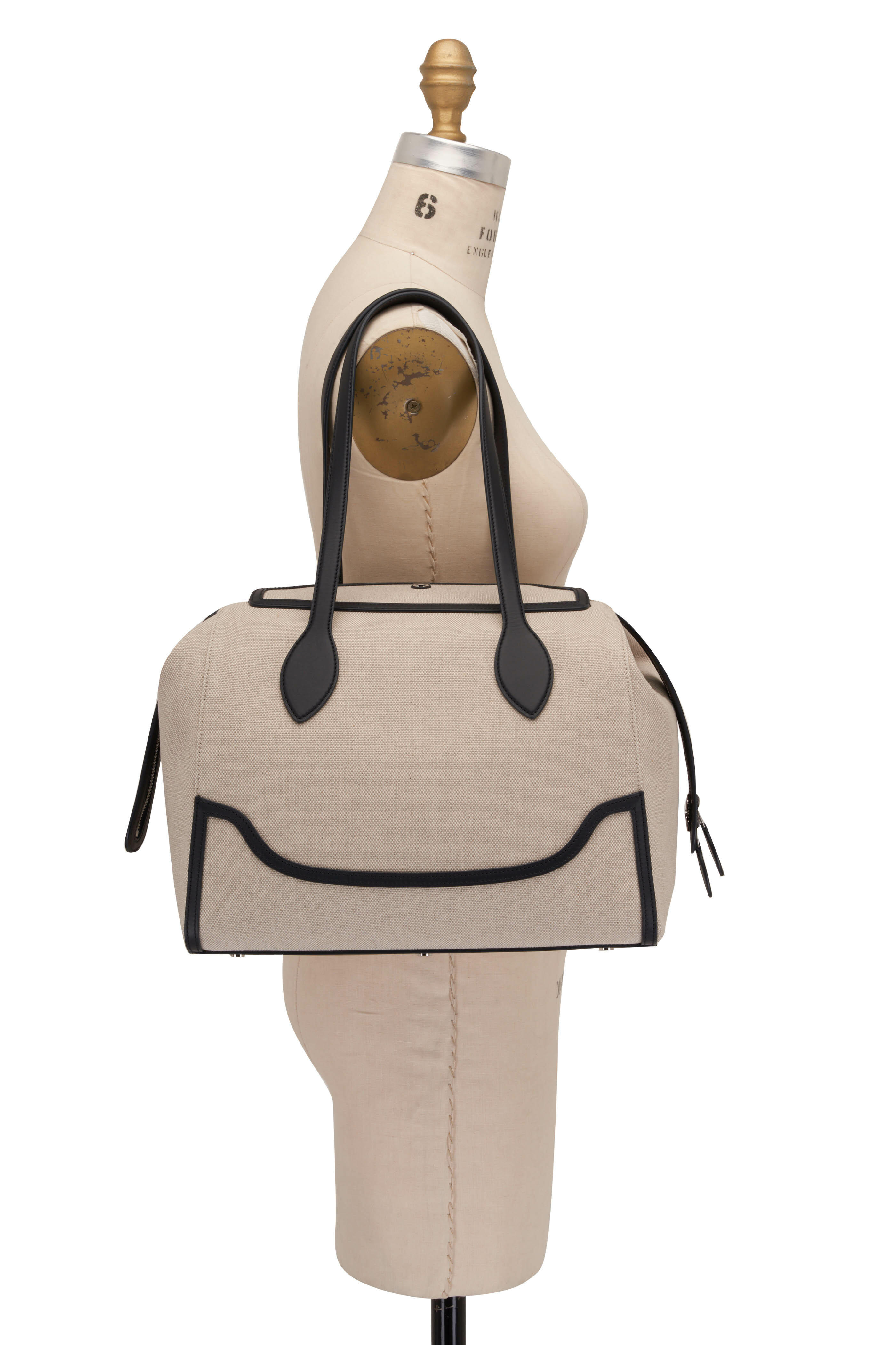 直営店【Loro Piana】ラージ ハッピーデイバッグ コットンリネン Loro Piana - Large Sesia Happy Day Beige Canvas & Navy Blue Bag