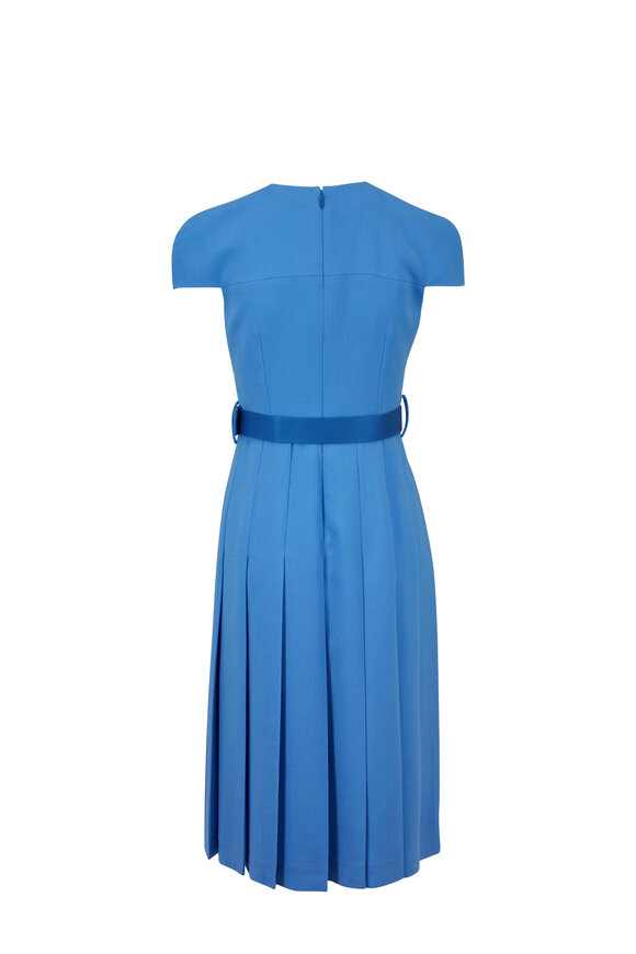 Fendi - Baby Blue Crêpe Mink Floral Detail Belted Dress