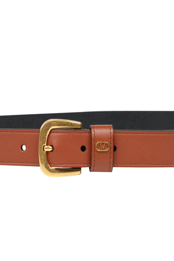 Valentino Garavani Mini VLogo Deep Caramel Leather Belt - view 2
