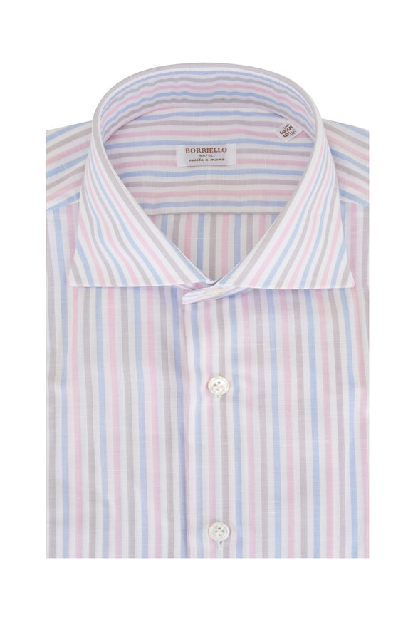 Borriello Pink, Blue & Gray Stripe Cotton Dress Shirt