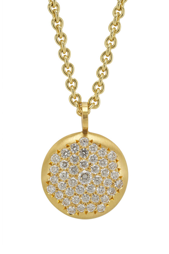 Caroline Ellen - Large Pave Diamond Lentil Charm Necklace