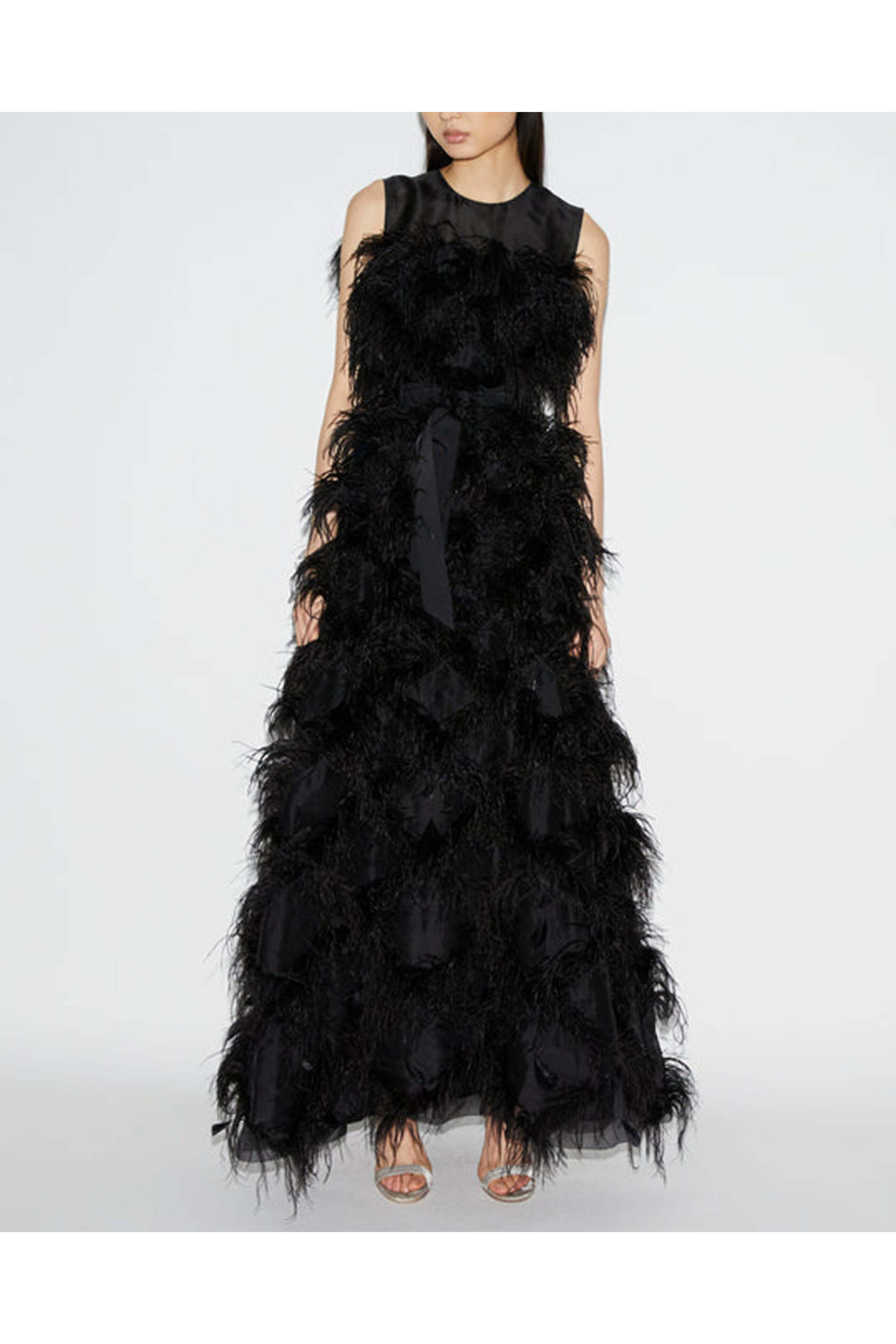 Huishan Zhang - Black Feather Embellished Mystique Dress