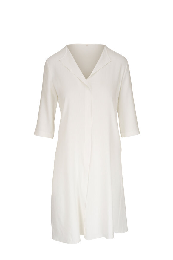 Peter Cohen White Stretch Linen Three-Quarter Sleeve Dress 