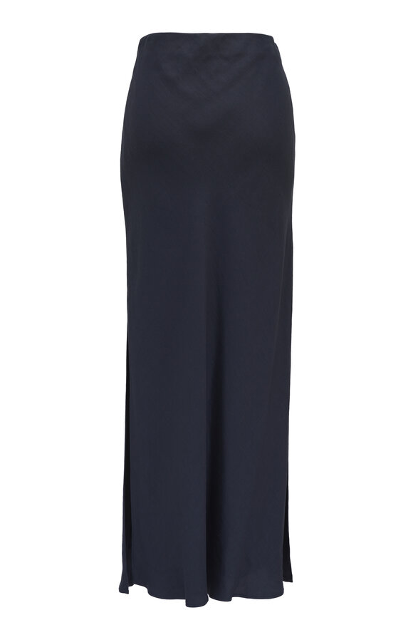 Brunello Cucinelli - Navy Fluid Twill Side Slit Skirt