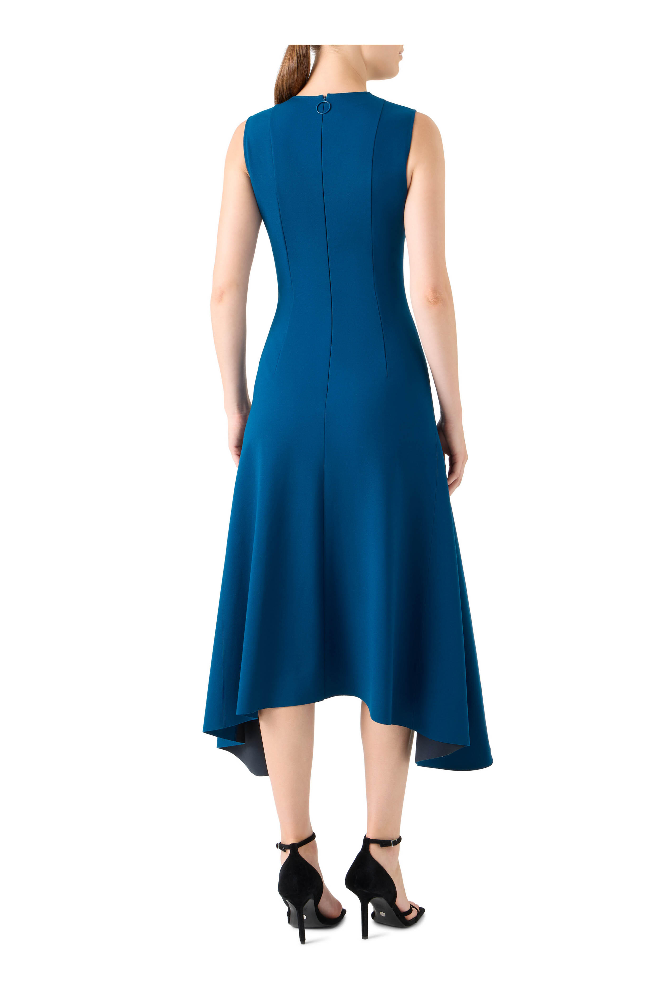 Akris Punto - Teal Blue Crewneck Jersey Fitted Midi Dress