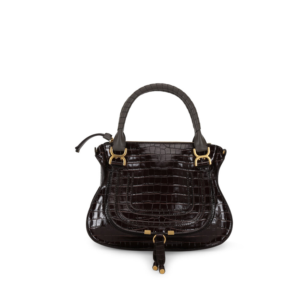 Chloé - Marcie Brown Croc Embossed Leather Medium Bag