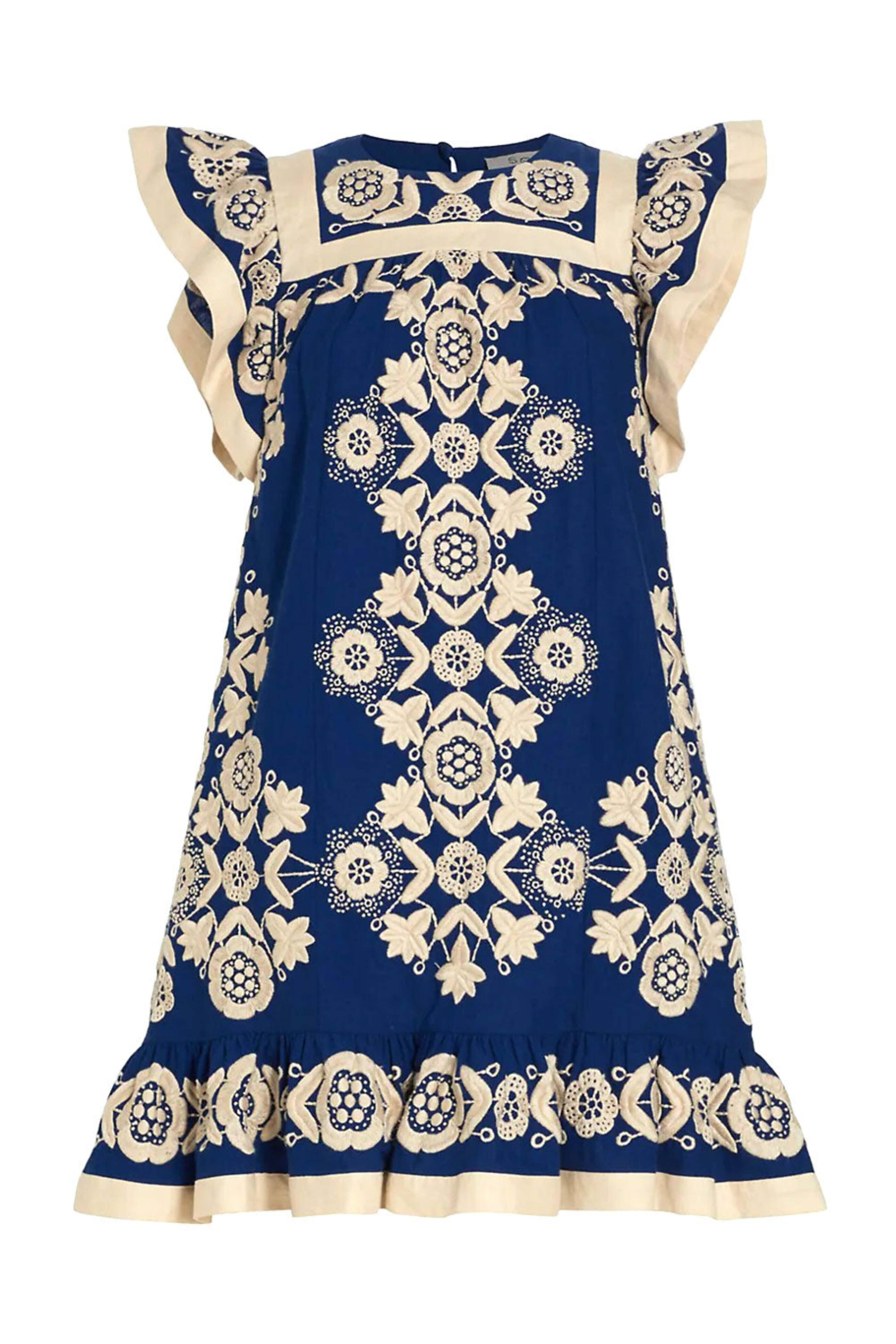 Sea NYC - Blue Embroidered Flutter Sleeve Manuela Tunic