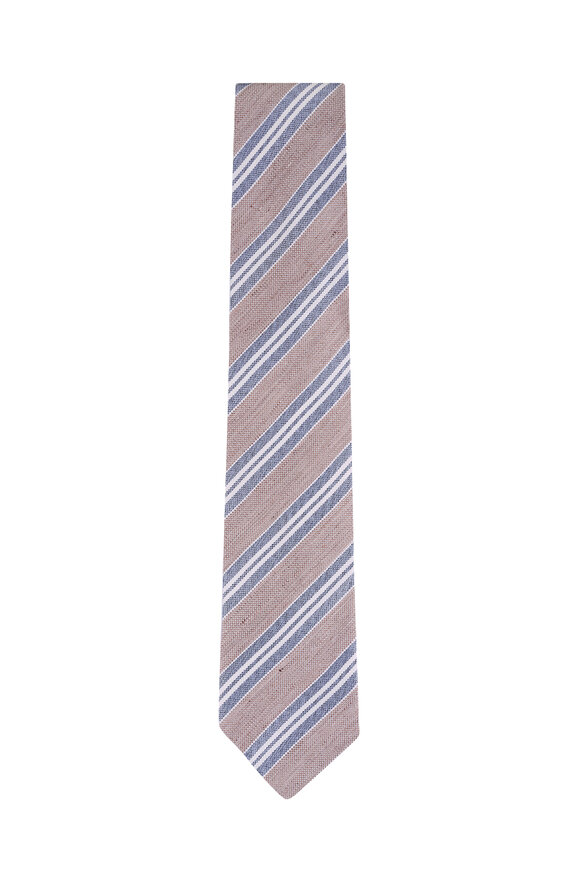 Paolo Albizzati Taupe Stripe Silk & Linen Necktie - view 1