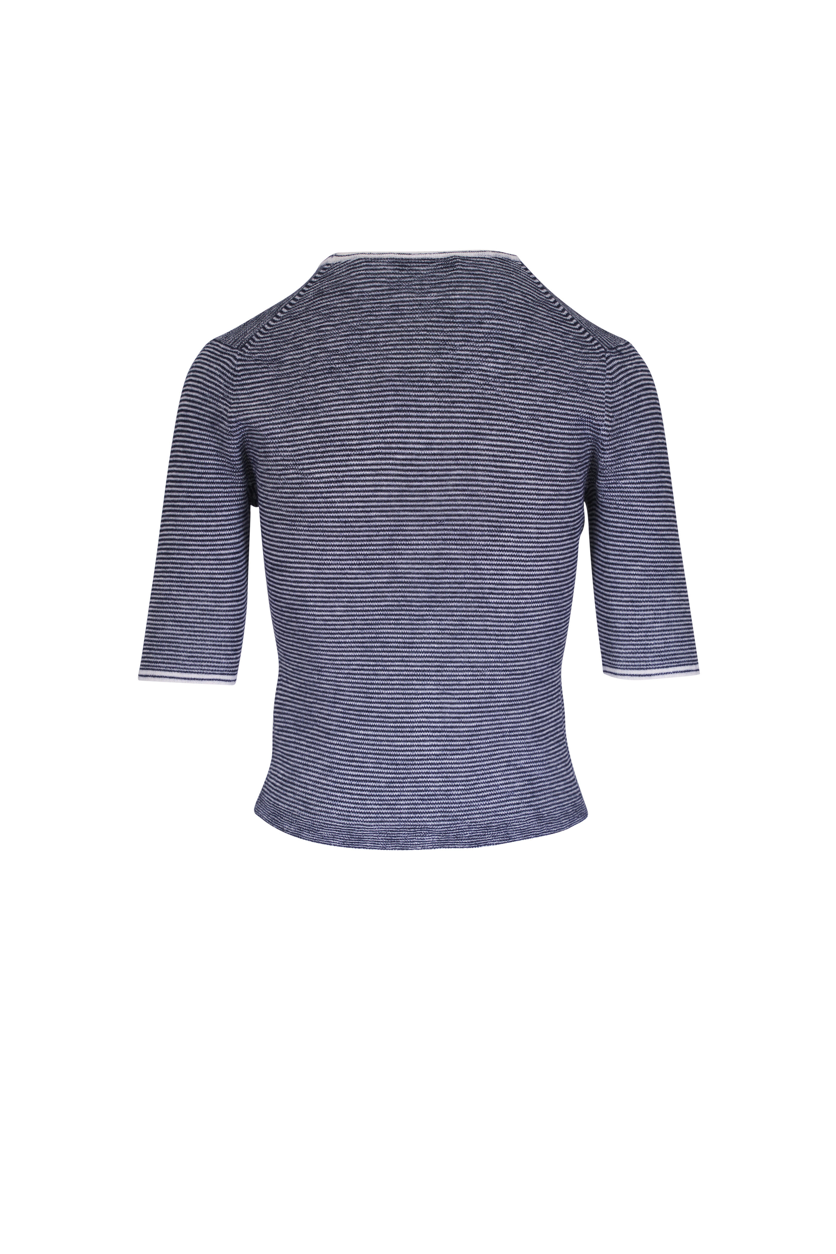 ヴィンス Vince Microstripe V-neck Cardigan レディース Sweaters Off White/Coastal Blu Vince - Off White & Coastal Blue Microstripe Cardigan