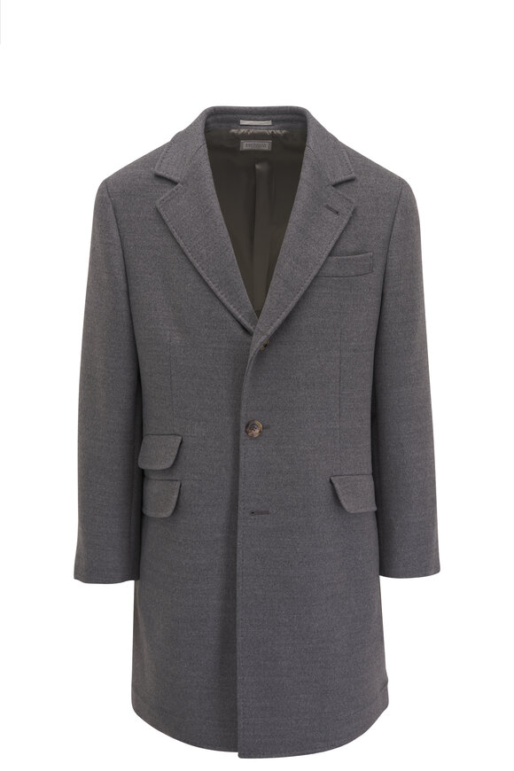 Brunello Cucinelli Light Gray Wool Top Coat