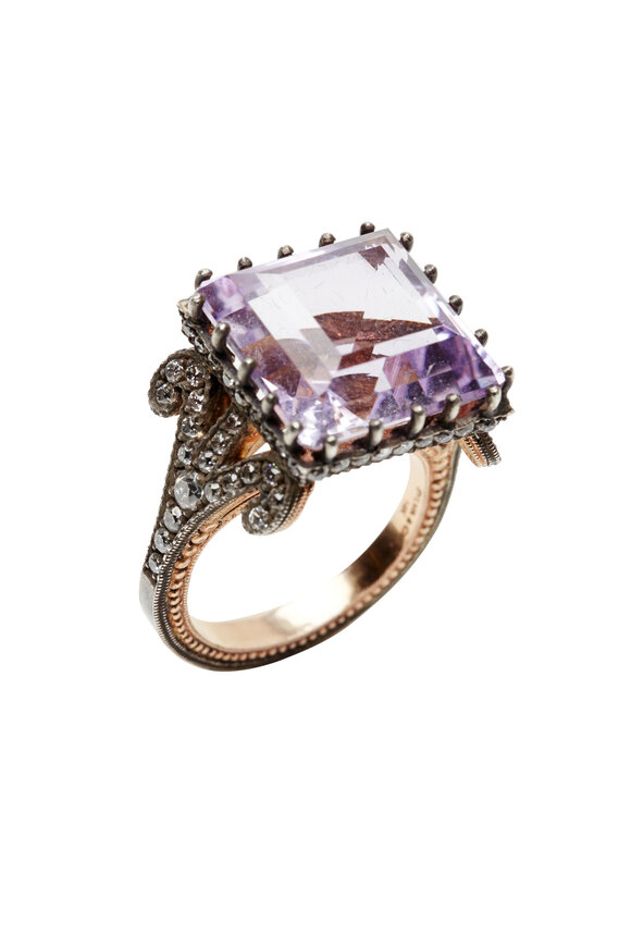 Sylva & Cie - Rose Gold Amethyst & Diamond Ring