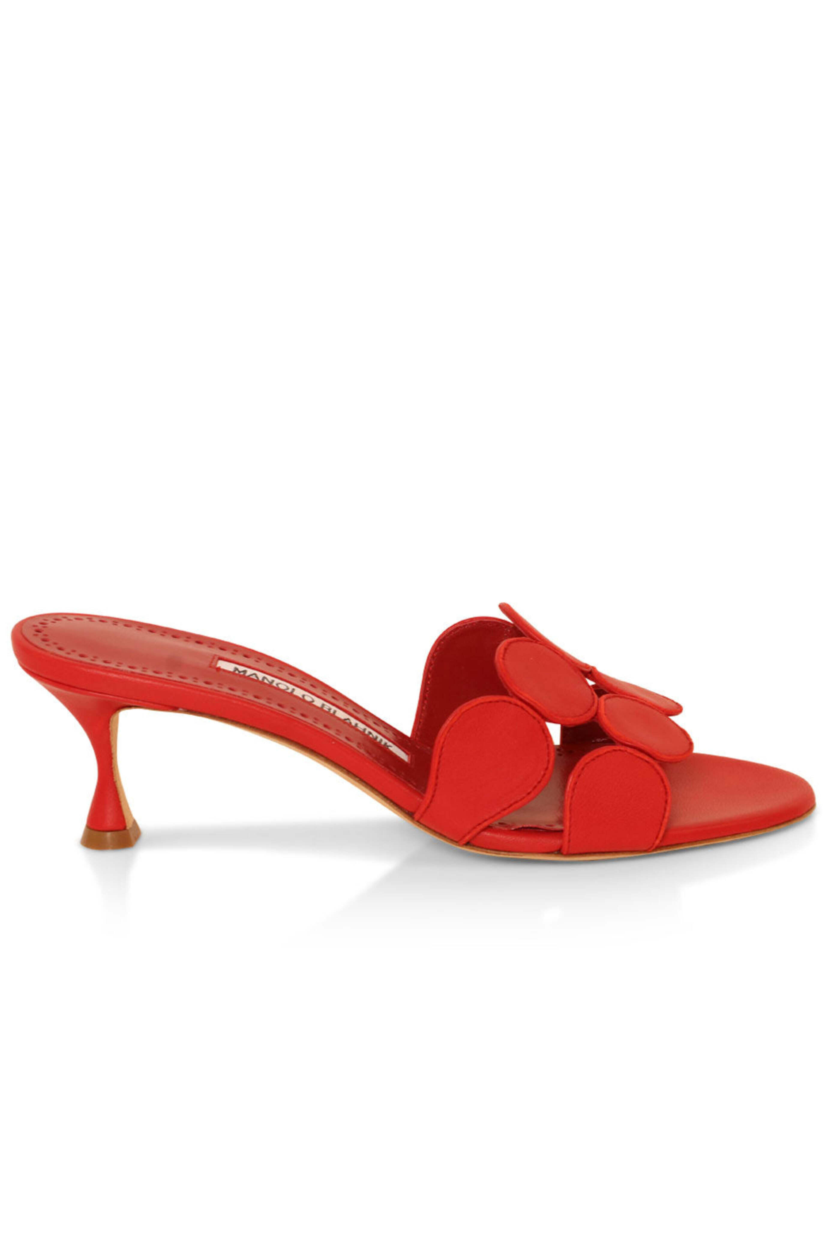 Manolo Blahnik ハックル ティテル オフントゥ ミュル Manolo Blahnik - Khan Metallic Two-Band Sandal, 90mm