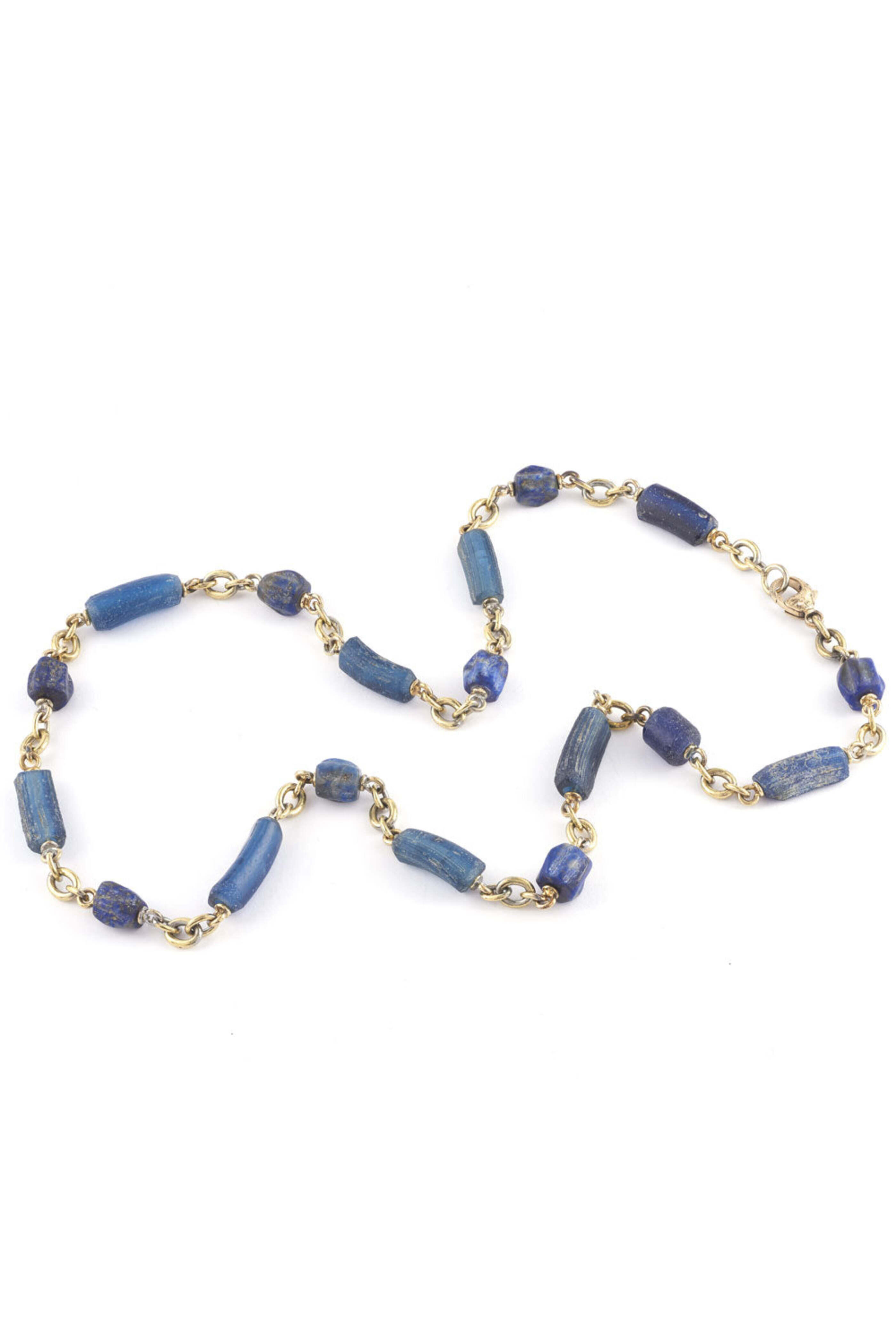 Sylva & Cie - Hand Blown Glass and Lapis Bead Necklace